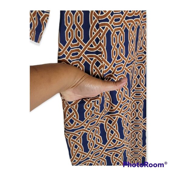 J. McLaughlin Navy And Brown Print Stretch Dress Size XS - Picture 3 of 6